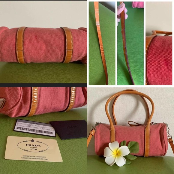 Authentic Prada Pink and Orange Mini Prada Barrel Handbag from the Early 2000s - Picture 1 of 4